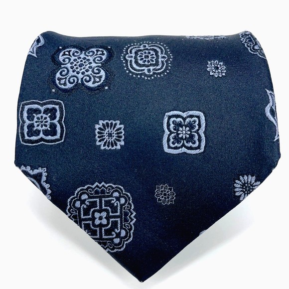 DOLCE & GABBANA Black GrayEmbroidered Design 100% Silk Necktie Made in Italy
